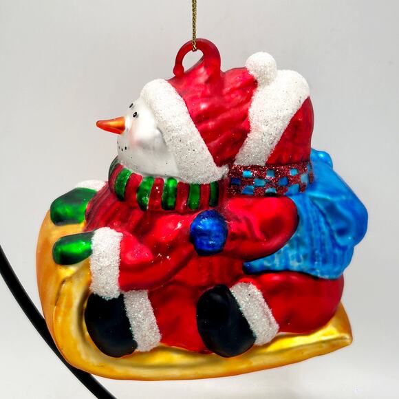 European Old World Hand Blown Glass Snowmen on Sledge Christmas Ornament EUC - Picture 4 of 4